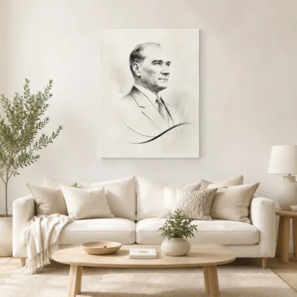 Minimalist Karakalem Atatürk Portresi 10 Kasım Kanvas Tablo - ürün görseli 1