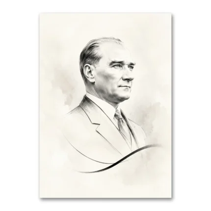 Minimalist Karakalem Atatürk Portresi 10 Kasım Kanvas Tablo