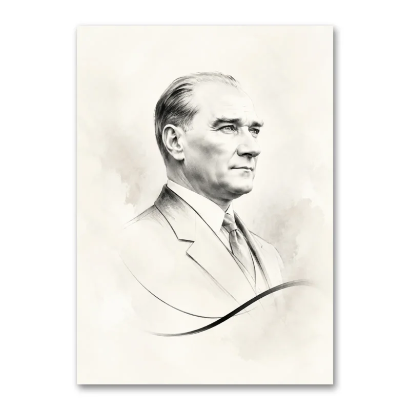 Minimalist Karakalem Atatürk Portresi 10 Kasım Kanvas Tablo