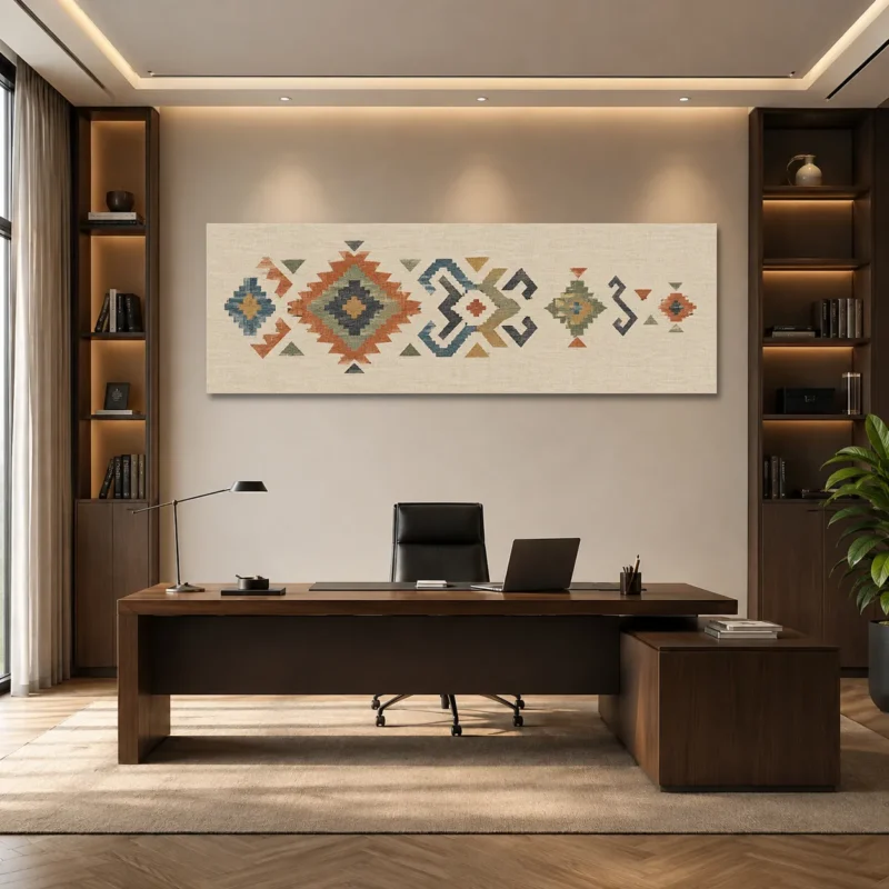 Modern Anadolu Kilim Motifleri Yatay Panoramik Kanvas Tablo - ürün görseli 1