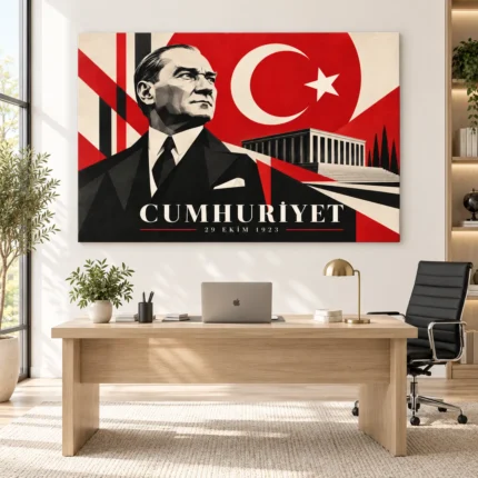 Modern Geometrik Cumhuriyet Atatürk ve Anıtkabir Kanvas Tablo - ürün görseli 1
