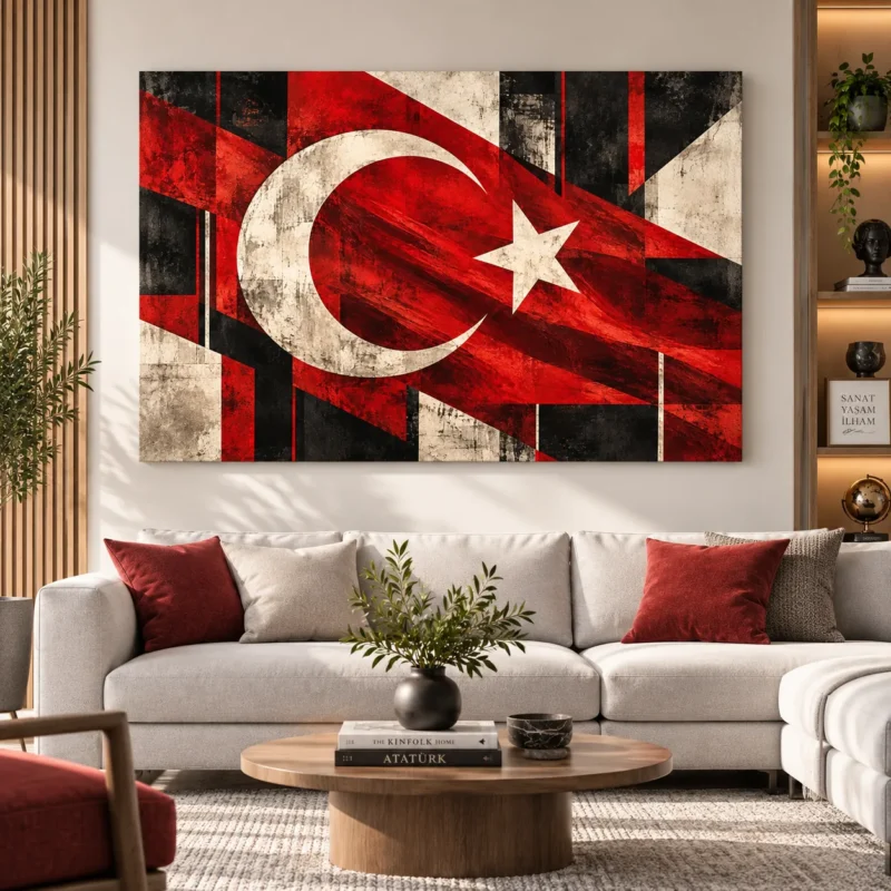 Modern Geometrik Türk Bayrağı Kanvas Tablo - ürün görseli 1