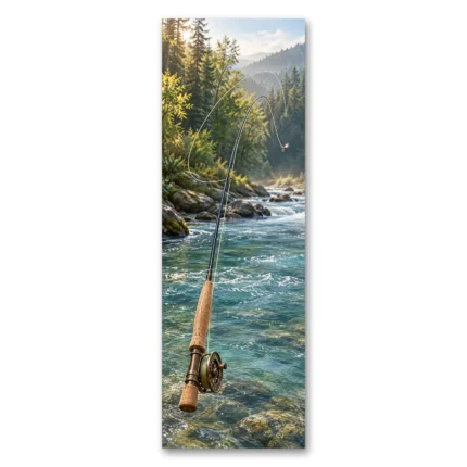 Nehirde Fly Fishing Olta Dikey Panoramik Kanvas Tablo