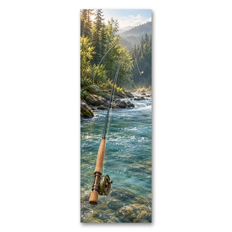 Nehirde Fly Fishing Olta Dikey Panoramik Kanvas Tablo