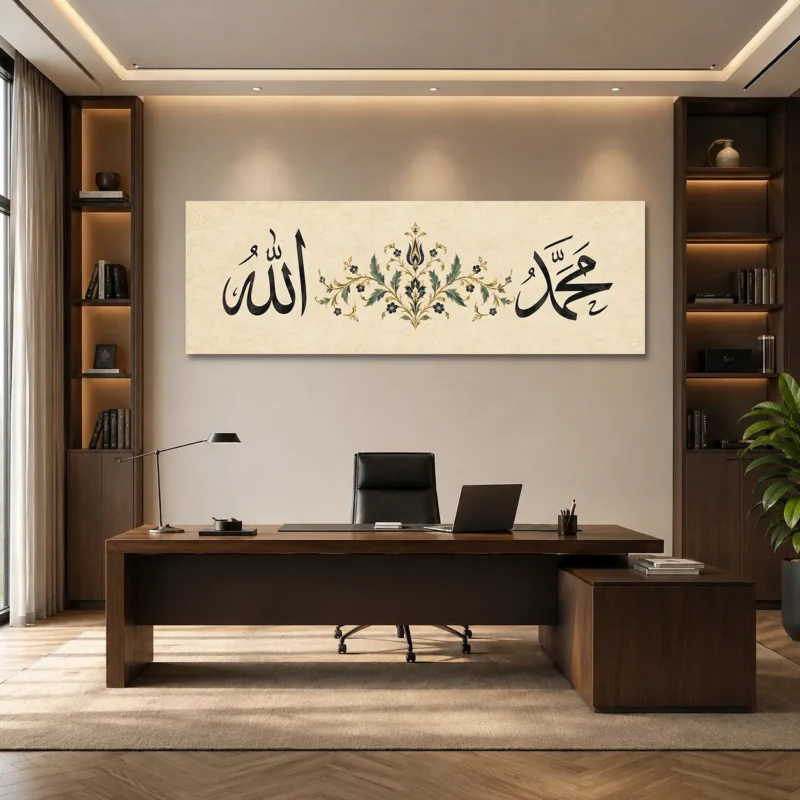 Osmanlı Motifli Allah ve Muhammed Lafızları Panoramik Kanvas Tablo - ürün görseli 1