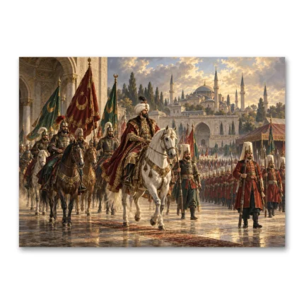 Osmanlı Padişahı ve Yeniçeri Alayı Kanvas Tablo