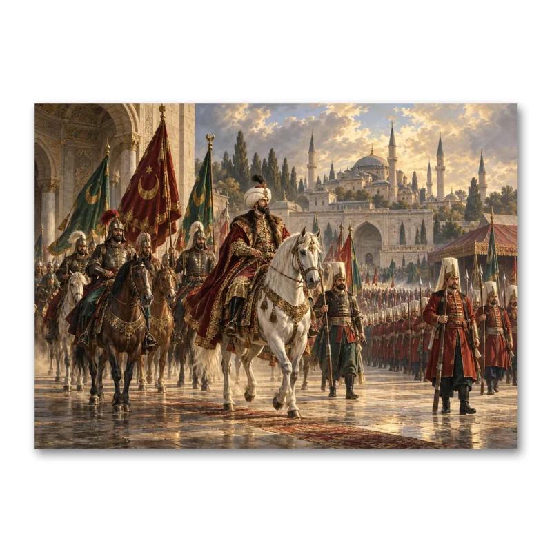 Osmanlı Padişahı ve Yeniçeri Alayı Kanvas Tablo