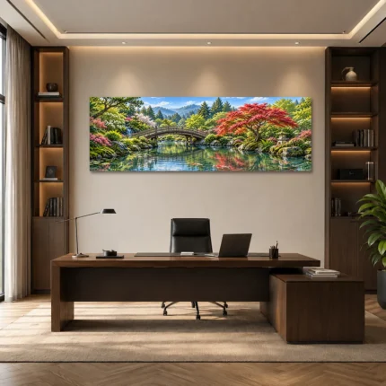 Panoramik Japon Bahçesi ve Koi Göleti Kanvas Tablo - ürün görseli 1