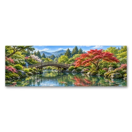 Panoramik Japon Bahçesi ve Koi Göleti Kanvas Tablo