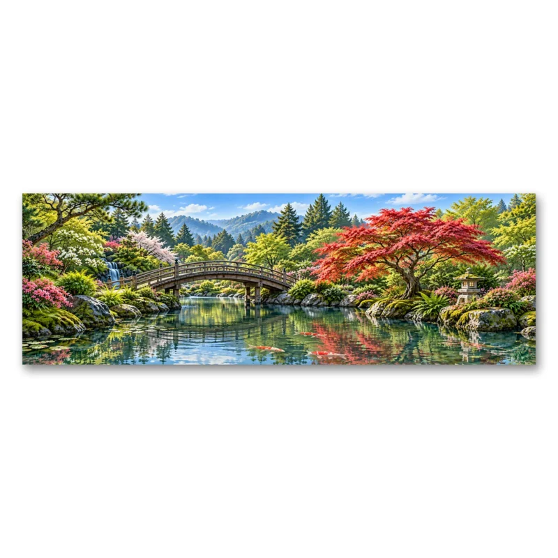 Panoramik Japon Bahçesi ve Koi Göleti Kanvas Tablo