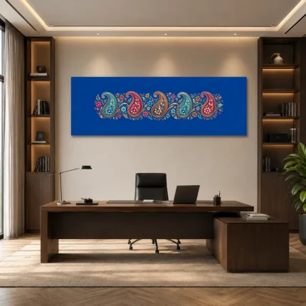 Panoramik Safir Paisley Şeridi Oryantal Kanvas Tablo - ürün görseli 1