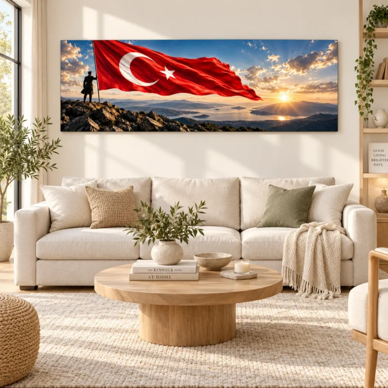 Panoramik Türk Bayrağı ve Atatürk Silüeti Kanvas Tablo - ürün görseli 1