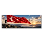 Panoramik Türk Bayrağı ve Atatürk Silüeti Kanvas Tablo