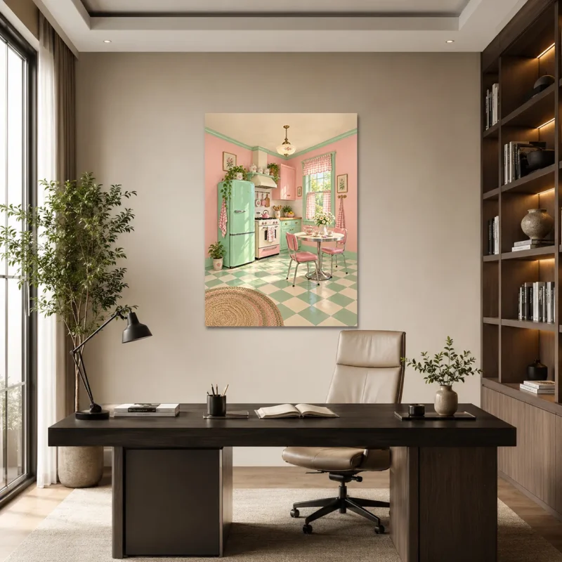 Pastel 1950'ler Retro Mutfak Kanvas Tablo - ürün görseli 1