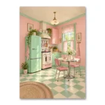 Pastel 1950'ler Retro Mutfak Kanvas Tablo
