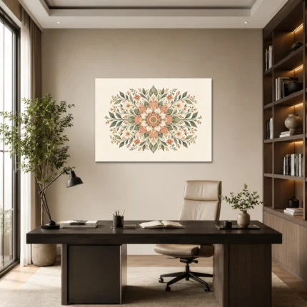 Pastel Çiçekli Botanik Mandala Kanvas Tablo - ürün görseli 1