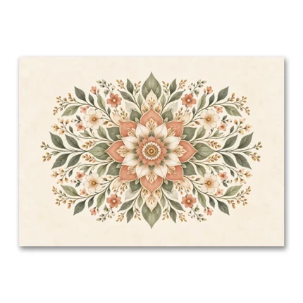 Pastel Çiçekli Botanik Mandala Kanvas Tablo