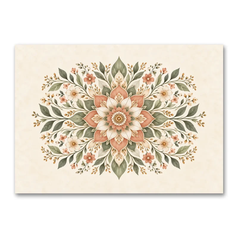 Pastel Çiçekli Botanik Mandala Kanvas Tablo