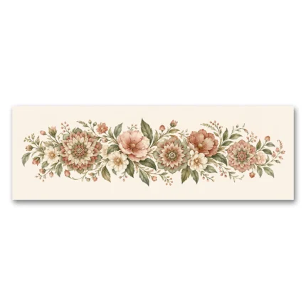 Pastel Çiçekli Mandala Şeridi Kanvas Tablo