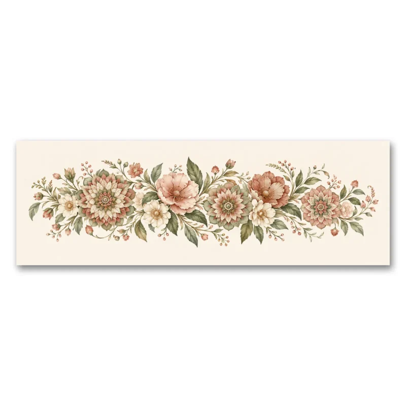 Pastel Çiçekli Mandala Şeridi Kanvas Tablo