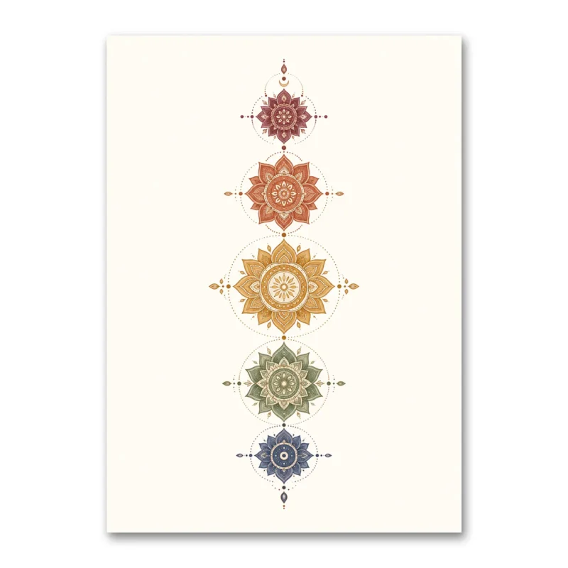 Renkli Dikey Mandala Totemi Kanvas Tablo