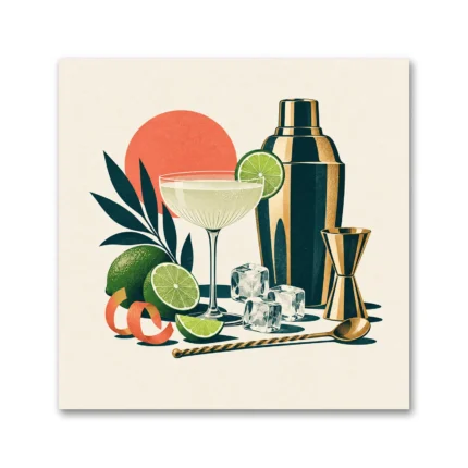 Retro Kokteyl Bar Seti Kanvas Tablo
