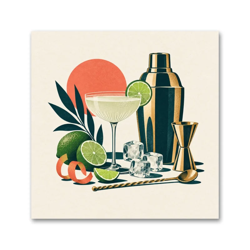 Retro Kokteyl Bar Seti Kanvas Tablo