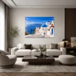 Santorini Mavi Kubbeler ve Ege Denizi Kanvas Tablo - ürün görseli 2