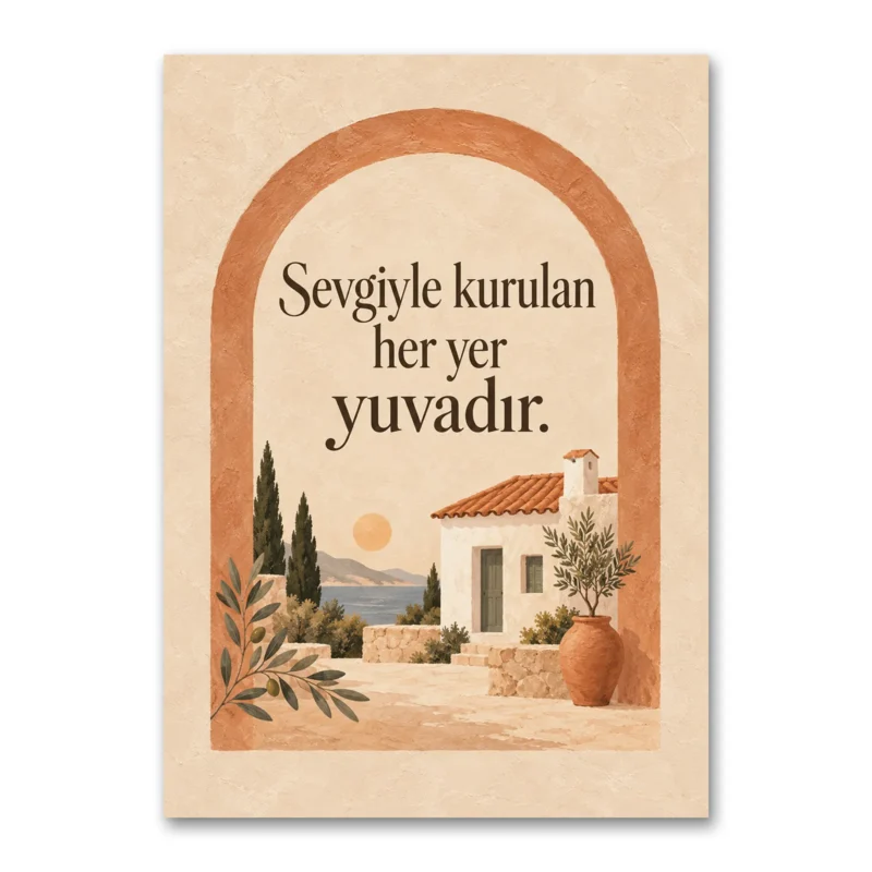 Sevgiyle Kurulan Her Yer Yuvadır Kanvas Tablo