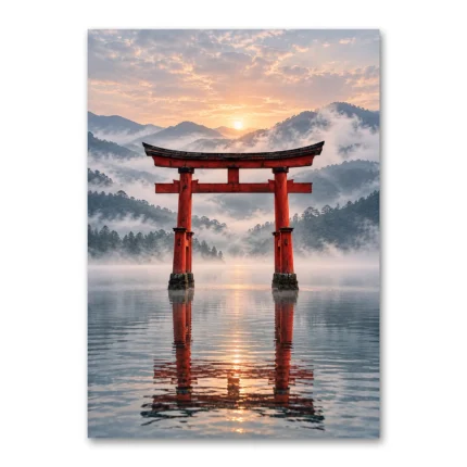 Sisli Dağlarda Japon Torii Kapısı Kanvas Tablo