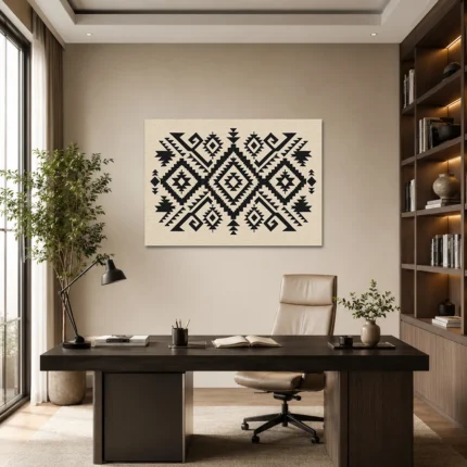 Siyah Beyaz Anadolu Kilim Motifleri Kanvas Tablo - ürün görseli 1