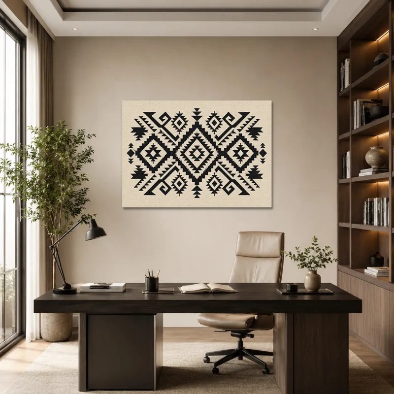 Siyah Beyaz Anadolu Kilim Motifleri Kanvas Tablo - ürün görseli 1