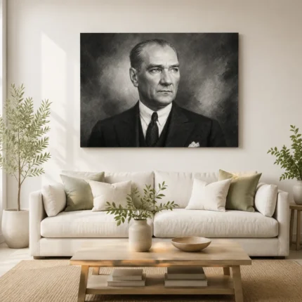 Siyah Beyaz Atatürk Portresi Kanvas Tablo – 10 Kasım Anma - ürün görseli 1