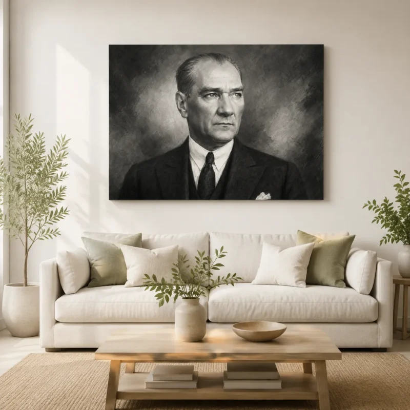 Siyah Beyaz Atatürk Portresi Kanvas Tablo – 10 Kasım Anma - ürün görseli 1