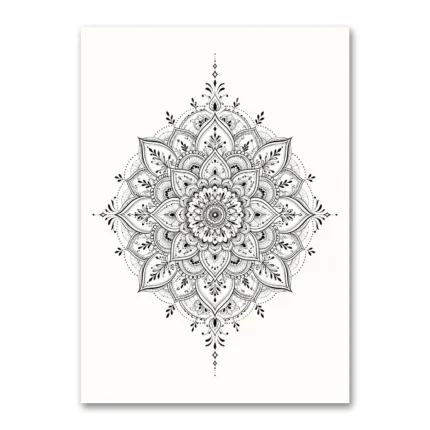 Siyah Beyaz İnce Çizgili Mandala Kanvas Tablo