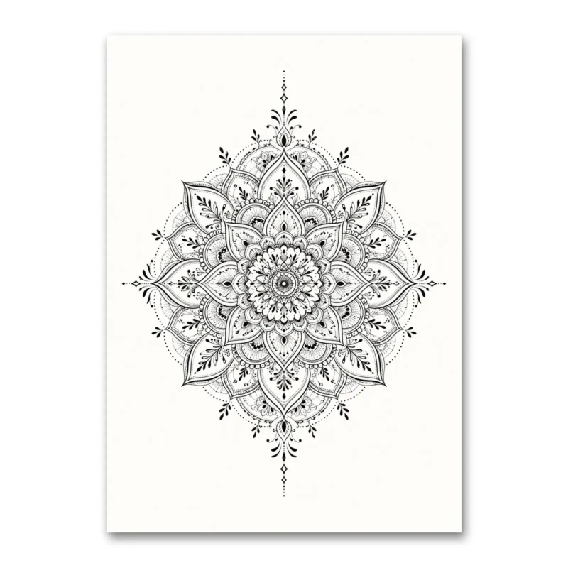 Siyah Beyaz İnce Çizgili Mandala Kanvas Tablo