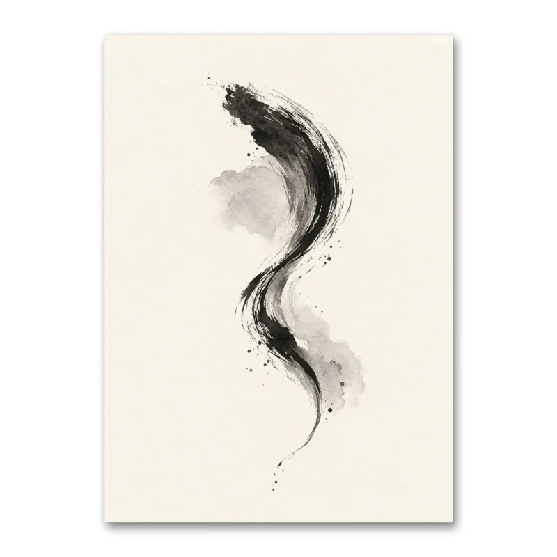 Siyah Fırça Akışı Minimal Japandi Kanvas Tablo