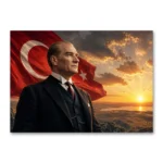 Türk Bayrağı Önünde Atatürk ve Gün Doğumu Kanvas Tablo