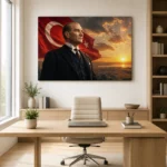Türk Bayrağı Önünde Atatürk ve Gün Doğumu Kanvas Tablo - ürün görseli 2