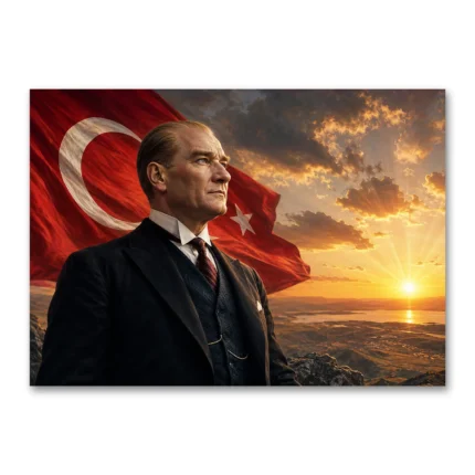 Türk Bayrağı Önünde Atatürk ve Gün Doğumu Kanvas Tablo