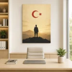 Türk Bayrağı ve Mehmetçik Silüeti Minimalist Kurtuluş Savaşı Kanvas Tablo - ürün görseli 1