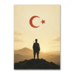 Türk Bayrağı ve Mehmetçik Silüeti Minimalist Kurtuluş Savaşı Kanvas Tablo