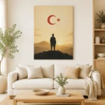 Türk Bayrağı ve Mehmetçik Silüeti Minimalist Kurtuluş Savaşı Kanvas Tablo - ürün görseli 2