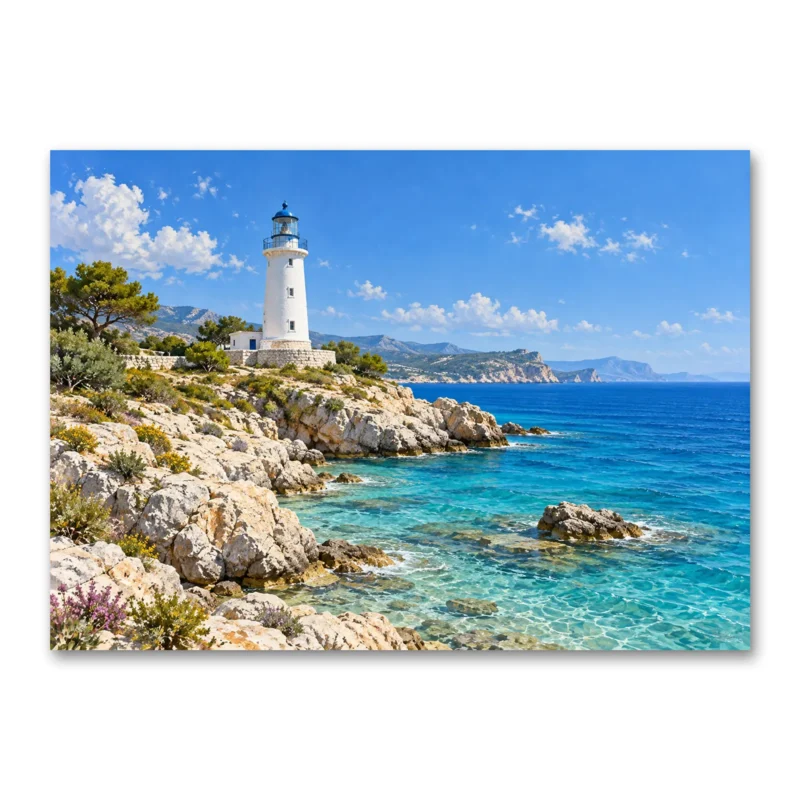 Turkuaz Koy ve Deniz Feneri Kanvas Tablo