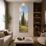 Uzun Selvi ve Kır Ufku Dikey Panoramik Kanvas Tablo - ürün görseli 2
