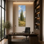 Uzun Selvi ve Kır Ufku Dikey Panoramik Kanvas Tablo - ürün görseli 1