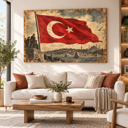 Vintage İstanbul ve Türk Bayrağı Kanvas Tablo - ürün görseli 1