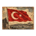 Vintage İstanbul ve Türk Bayrağı Kanvas Tablo