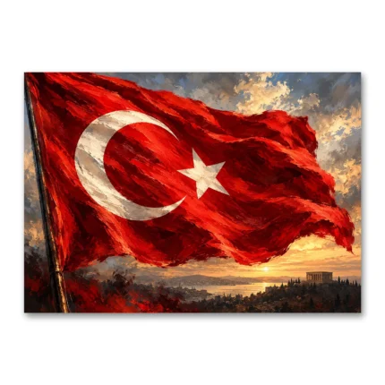 Yağlı Boya Türk Bayrağı ve Anıtkabir Kanvas Tablo