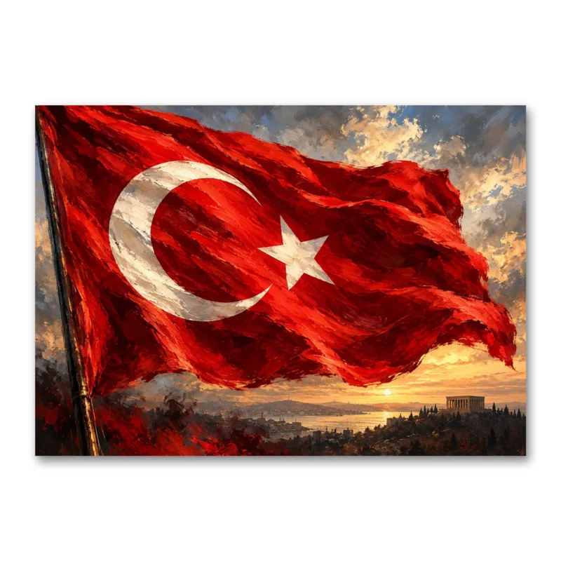 Yağlı Boya Türk Bayrağı ve Anıtkabir Kanvas Tablo